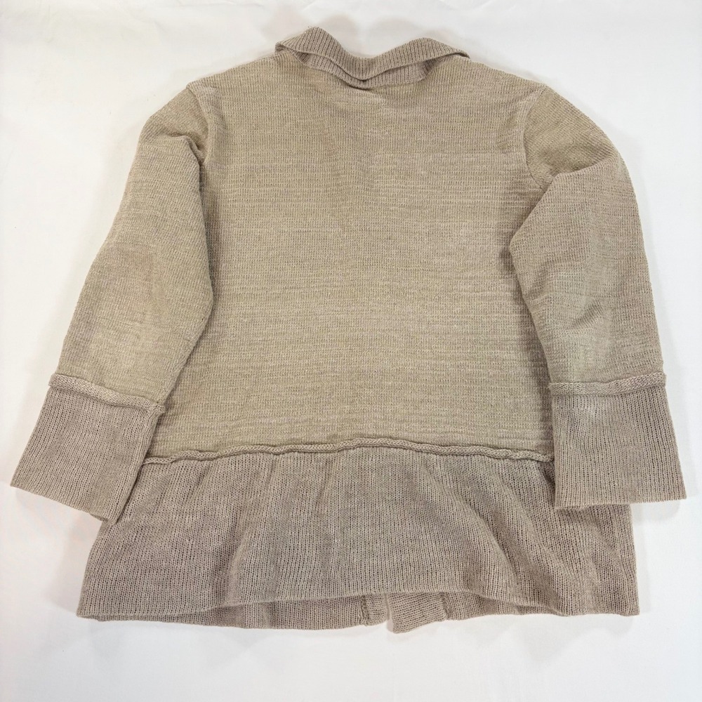 Setsuko Torii Japan 100% Linen Knit Cardigan Sweater Tan Beige Pocket Button - Picture 2 of 9